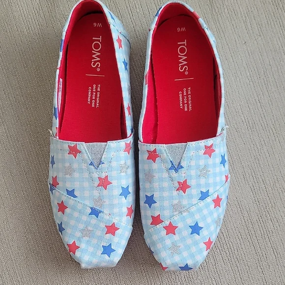 TOMS Kids' Star Print Shoes - Blue and Red - Picture 1 of 5